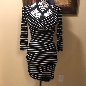 WHBM Striped V-Neck pretty collar crossover style stretchy spandex blend dress